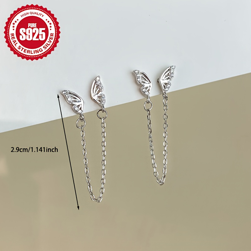 Women's S925 Silver Butterfly Stud Earrings with Zirconia Accents